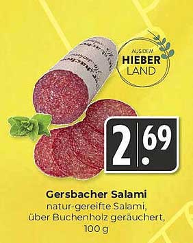 Gersbacher Salami, naturgereifte Salami, über Buchenholz geräuchert, 100 g
