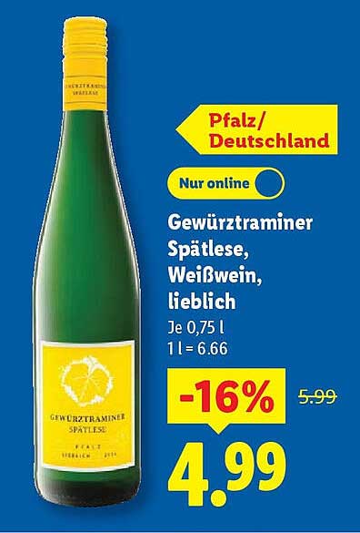 Gewürztraminer Spätlese, Weißwein, lieblich