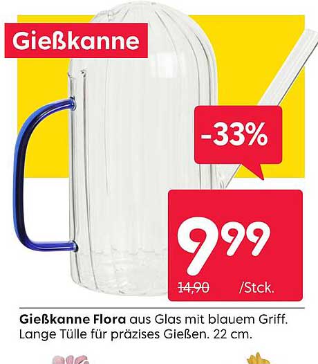 Gießkanne Flora aus Glas mit blauem Griff