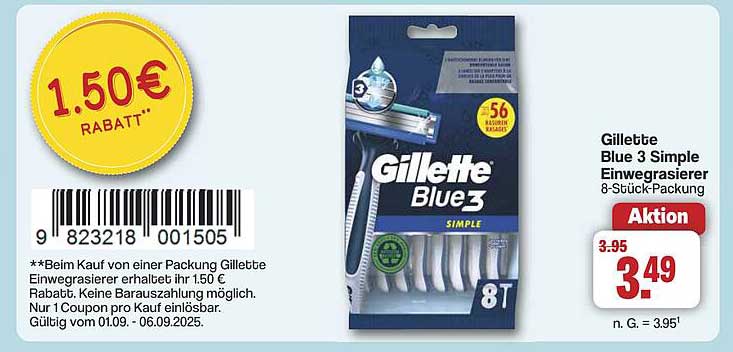 Gillette Blue 3 Simple Einwegrasierer 8-Stück-Packung