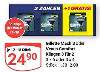 Gillette Mach 3 oder Venus Comfort Klingen 3 für 2
