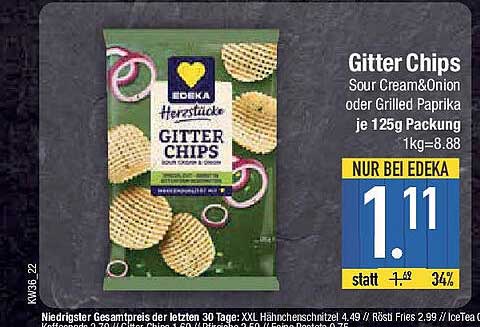 Gitter Chips Sour Cream & Onion oder Grilled Paprika je 125g Packung