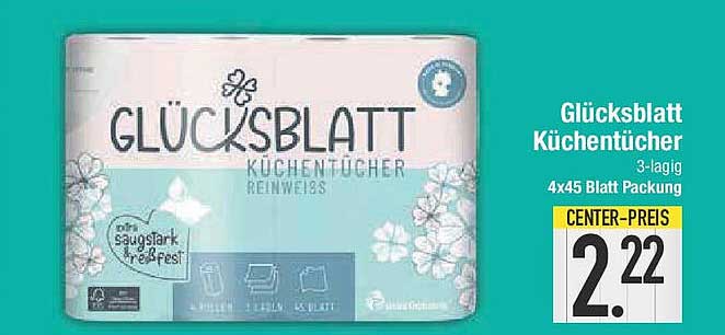 Glücksblatt Küchentücher 3-lagig 4x45 Blatt Packung