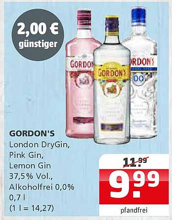 Gordon's London DryGin, Pink Gin, Lemon Gin 0,0% 0,7 l