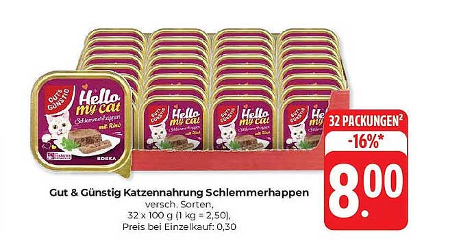 Gut & Günstig Katzennahrung Schlemmerhappen - 32 x 100 g