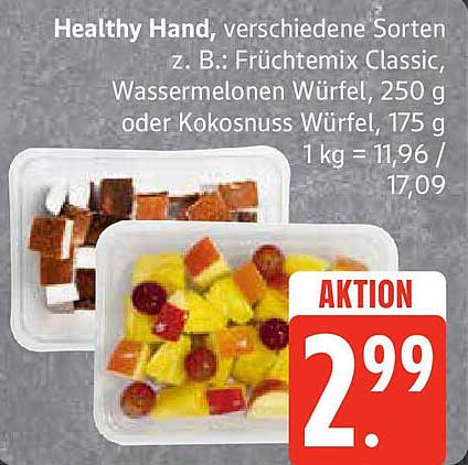Healthy Hand – Fruchtmix, Wassermelonen- und Kokosnusswürfel