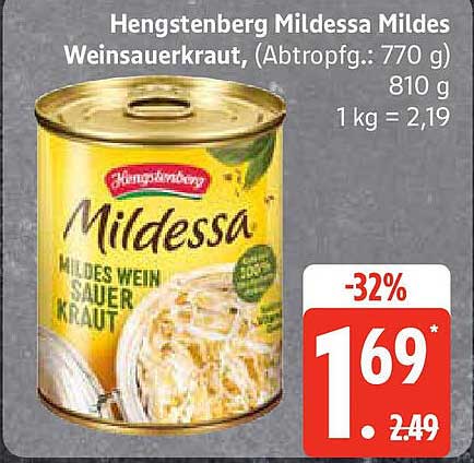 Hengstenberg Mildessa Mildes Weinsauerkraut – 770 g