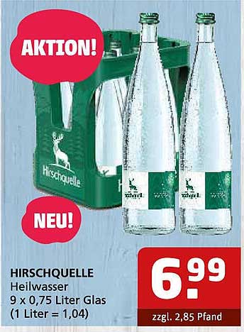 HIRSCHQUELLE Heilwasser 9 x 0,75 Liter Glas