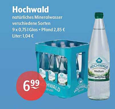 Hochwald natürliches Mineralwasser, 9 x 0,75 l
