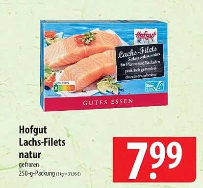 Hofgut Lachs-Filets natur gefroren 250-g-Packung