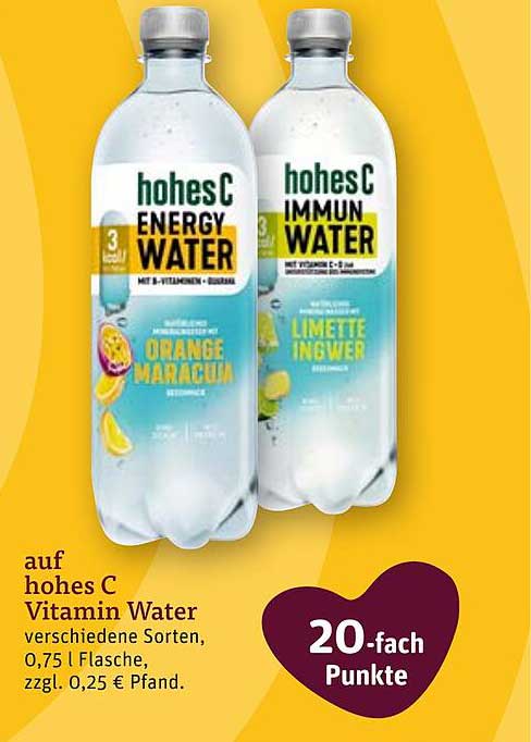 hohes C Vitamin Water - verschiedene Sorten, 0,75 l Flasche