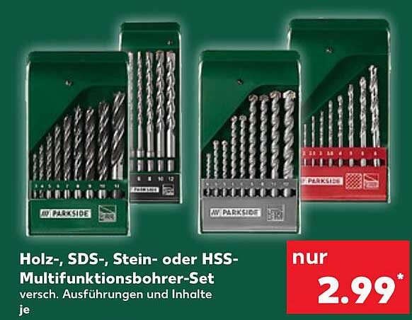 Holz-, SDS-, Stein- oder HSS-Multifunktionsbohrer-Set - verschiedene Ausführungen und Inhalte