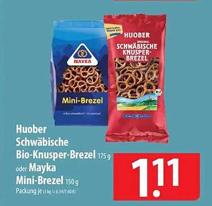 Huober Schwäbische Bio-Knusper-Brezel 175 g oder Mayka Mini-Brezel 150 g