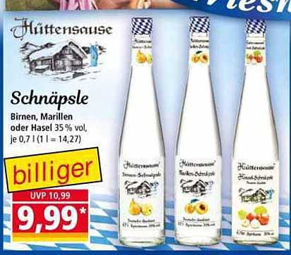 Hütten-Schnäpse: Birnen, Marillen oder Hasel 35% vol (0,7l)