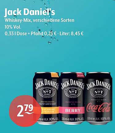 Jack Daniel's Whiskey-Mix, verschiedene Sorten – 10% Vol.
