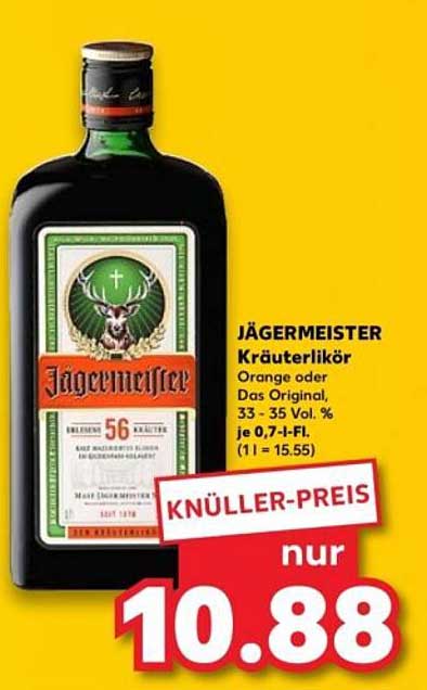 JÄGERMEISTER Kräuterlikör Orange oder Das Original, 33 - 35 Vol. %