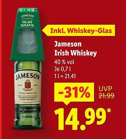 Jameson Irish Whiskey 0,7 l zum Sonderpreis