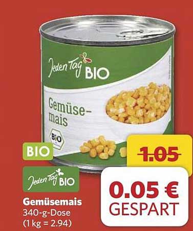 Jeden Tag BIO Gemüsemais 340-g-Dose