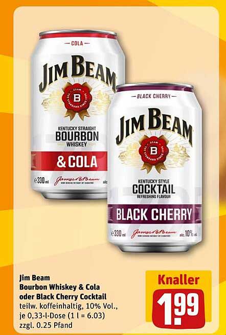 Jim Beam Bourbon Whiskey & Cola oder Black Cherry Cocktail