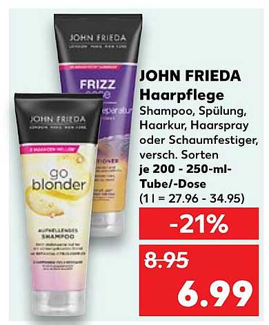 JOHN FRIEDA Haarpflege Shampoo, Spülung, Haarkur, Haarspray oder Schaumfestiger, versch. Sorten je 200 - 250-ml-Tube/-Dose