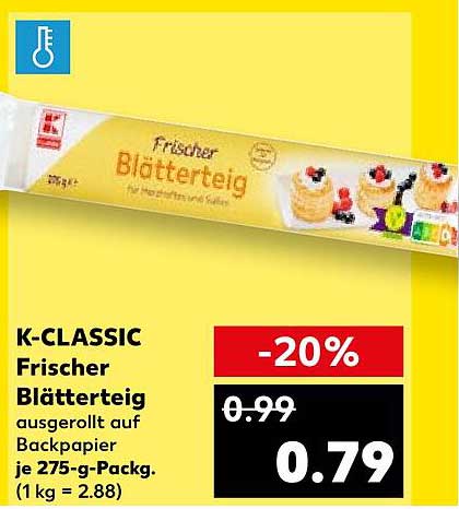 K-CLASSIC Frischer Blätterteig 275 g - 20% Rabatt