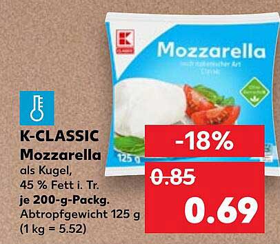K-CLASSIC Mozzarella als Kugel, 125 g