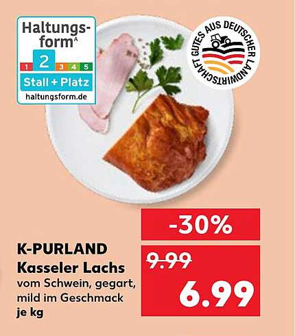 K-PURLAND Kasseler Lachs vom Schwein, gegart, mild im Geschmack – je kg
