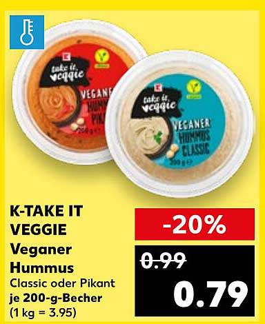 K-Take It Veggie Veganer Hummus Classic oder Pikant - 200-g-Becher