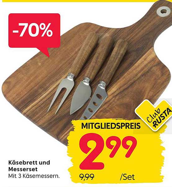 Käsebrett und Messerset mit 3 Käsemessern