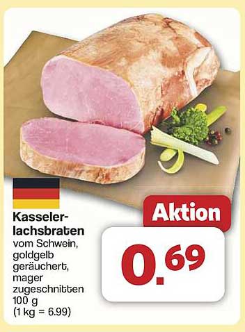 Kasselerlachsbraten vom Schwein - goldgelb geräuchert, mager zugeschnitten