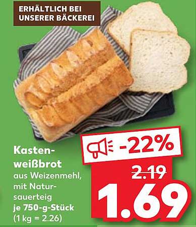 Kastenweißbrot aus Weizenmehl mit Natursauerteig - 750 g
