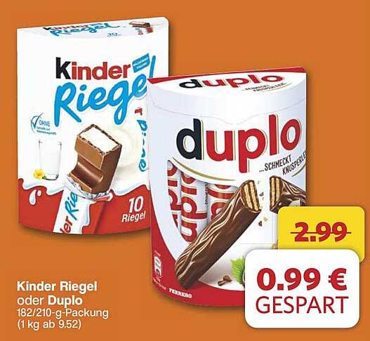 Kinder Riegel oder Duplo 182/210-g-Packung