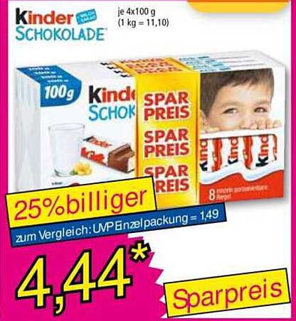Kinder Schokolade 400g - 8 x 100g Packung
