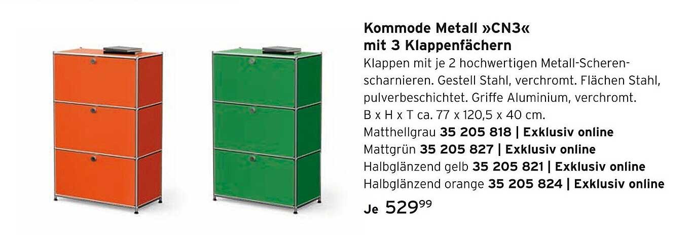 Kommode Metall »CN3« mit 3 Klappenfächern