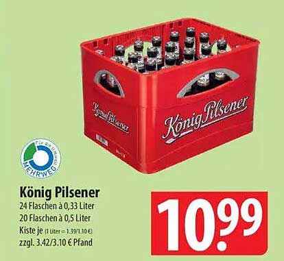 König Pilsener Kiste – 24 Flaschen à 0,33 Liter oder 20 Flaschen à 0,5 Liter