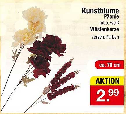 Kunstblume Päonie rot oder weiß mit Wüstenkerze in verschiedenen Farben