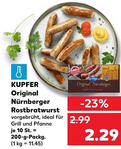 KUPFER Original Nürnberger Rostbratwurst, 200 g Packung
