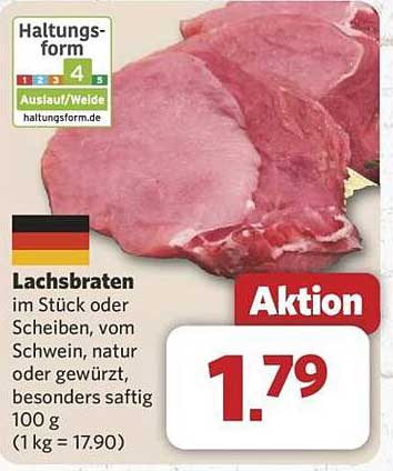 Lachsbraten im Stück oder Scheiben, vom Schwein, natur oder gewürzt