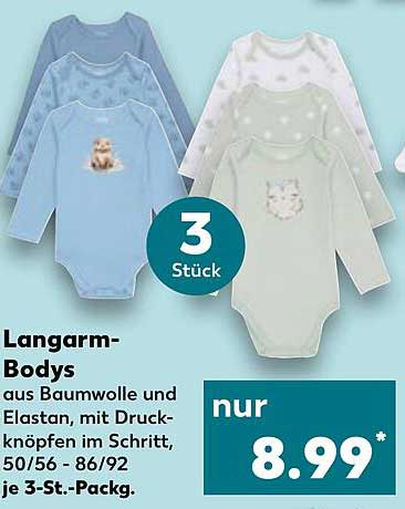 Langarm-Bodys aus Baumwolle und Elasthan, 3 Stück im Set