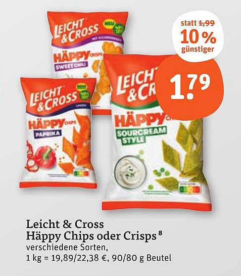 Leicht & Cross Häppy Chips oder Crisps 90/80 g Beutel