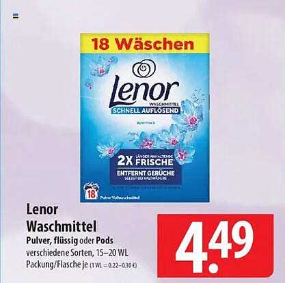 Lenor Waschmittel - Pulver, flüssig oder Pods, verschiedene Sorten, 15–20 WL
