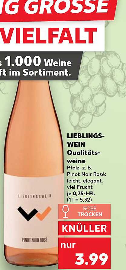 LIEBLINGSWEIN Qualitätsweine Pfalz, z. B. Pinot Noir Rosé