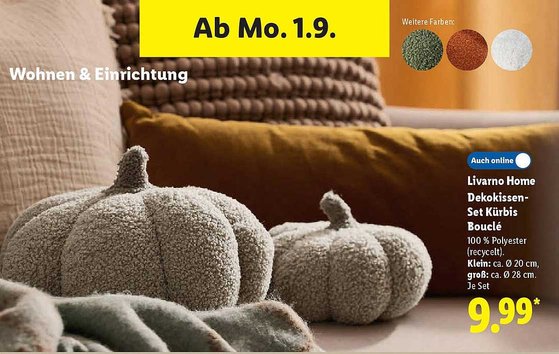 Livorno Home Dekokissen-Set Kürbis Bouclé
