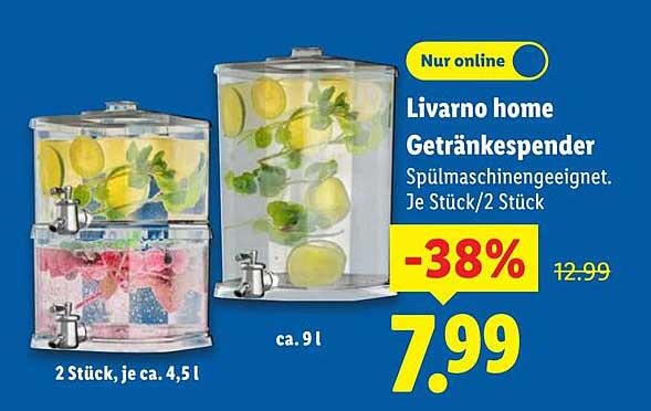 Livorno home Getränkespender 2 Stück, Spülmaschinengeeignet