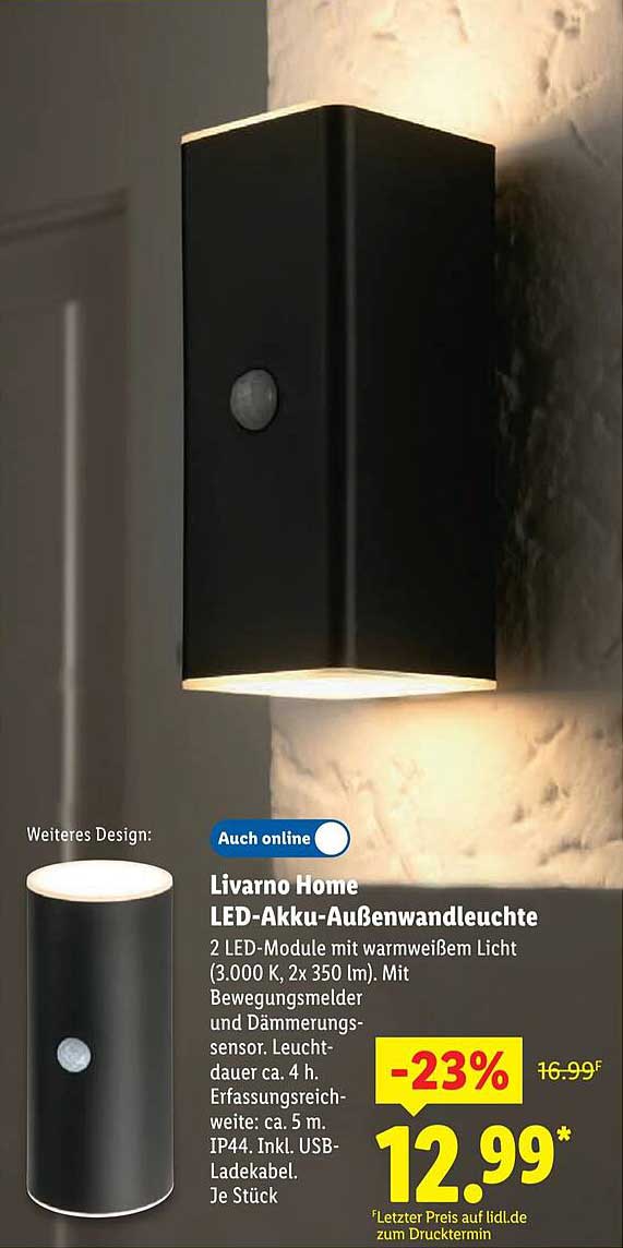 Livorno Home LED-Akku-Außenwandleuchte