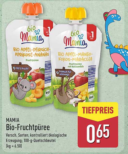 Mamia Bio-Fruchtpüree - Apfel-Pfirsich-Aprikose-Ananas & Apfel-Mango-Kokos-Maracuja