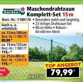 Maschendrahtzaun Komplett-Set 15 m