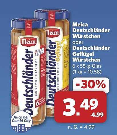Meica Deutschländer Würstchen oder Deutschländer Geflügel Würstchen 6 x 55-g-Glas