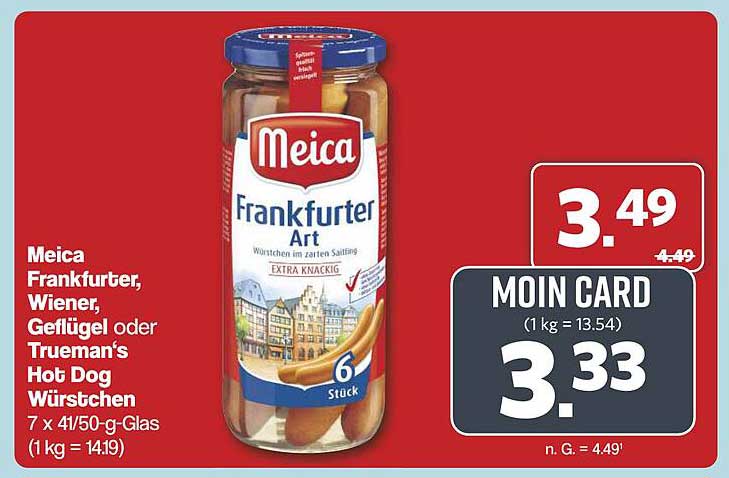 Meica Frankfurter Art, Wiener, Geflügel und Trueman‘s Hot Dog Würstchen - 7 x 41/50-g-Glas