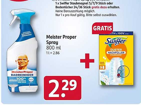 Meister Proper Spray 800 ml + gratis Swiffer Nachfüller